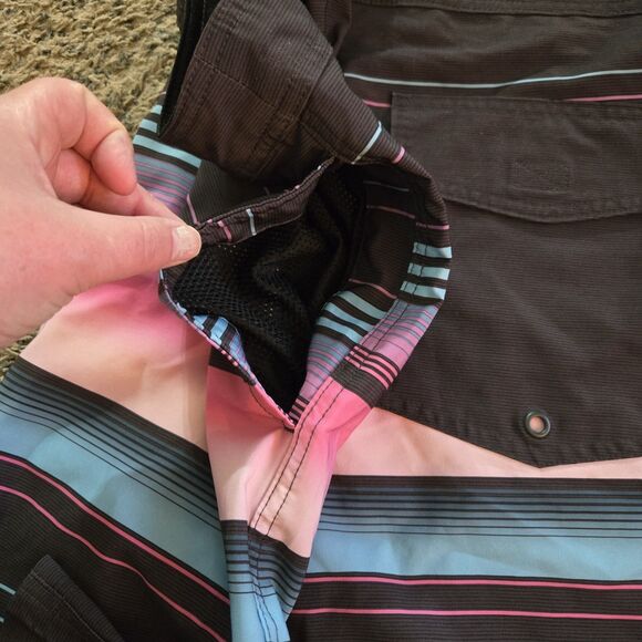 No Boundries Men's 38 Striped Board shorts Stretch UPF 50 Quick Dry Swim Trunks - Picture 4 of 4